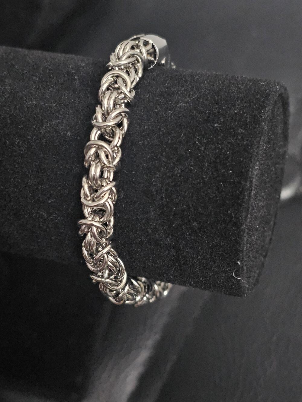 8in. silver stainless steel-6mm Byzantine weave link Bracelet